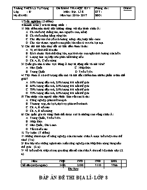 Đề kiểm tra học kỳ I môn Địa lí 8 năm học 2016 - 2017